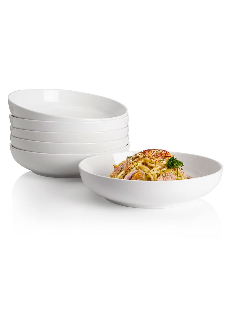 Sweese Pasta Bowls  22 Ounce Salad White Serving Bowls Set of 6  7.6 Inch Porcelain Plates for Serving Dinner  Salad - Microwave Dishwasher Safe - Image 1