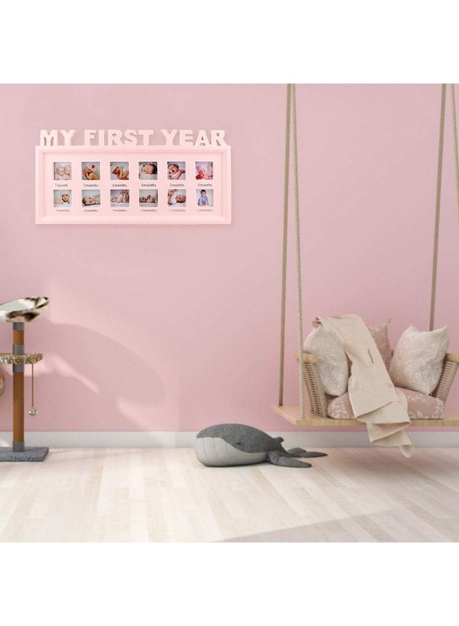 Estamico My First Year Frame Baby Picture Keepsake Frame for Photo Memories, Pink - Image 3