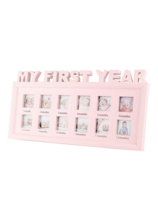 Estamico My First Year Frame Baby Picture Keepsake Frame for Photo Memories, Pink - Image 5