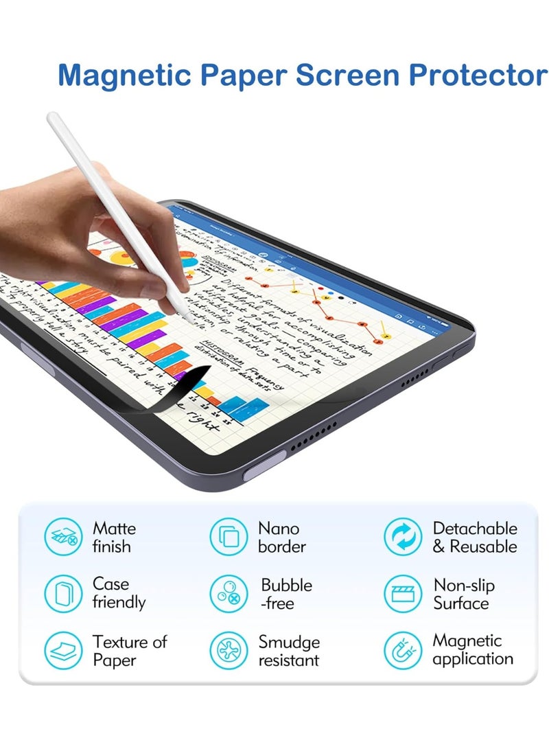 واقي شاشة مغناطيسي ورقي لجهاز iPad mini 6/7 A17 Pro، واقي شاشة غير لامع لجهاز iPad mini 7 2024، تجربة كتابة ورسم مماثلة للكتابة على الورق، مقاوم للوهج والخدوش، قابل للفصل وإعادة الاستخدام - Image 2