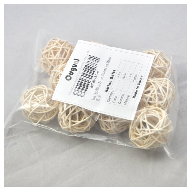 Ougual Set of 10pcs Wicker Rattan Balls Table Wedding Party Christmas Decoration (Diameter 2 Inch  White) - Image 3