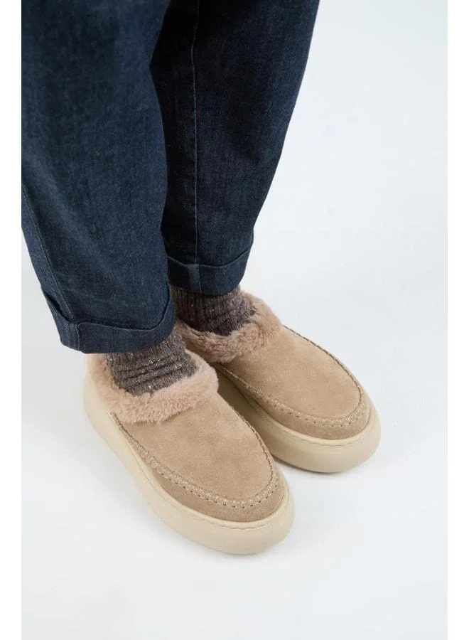 Manijero  (Bazin Furry) Women's Real Leather Suede Furry Platform Beige Slipper. for Women | Best Price UAE