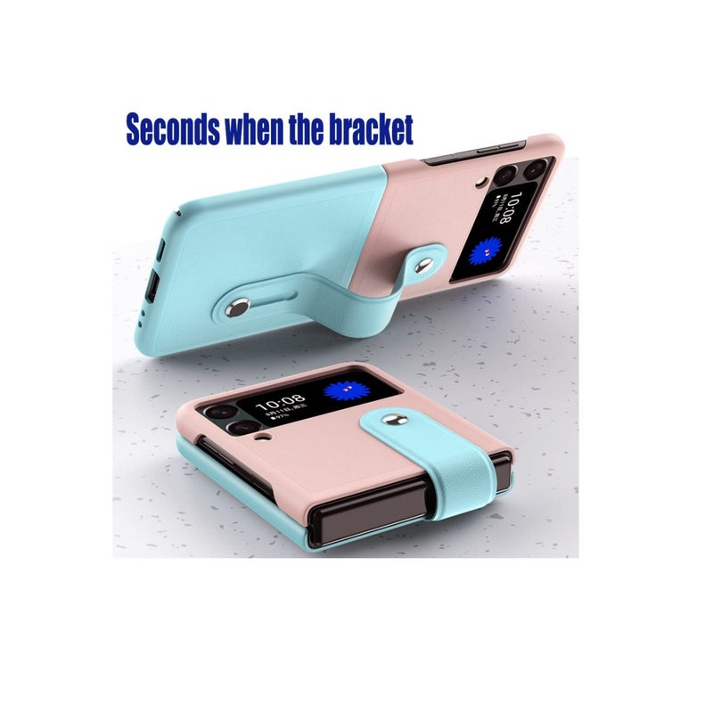 Zikra Mobile Phone Protective Case,  for Z Flip 3 5G 2021 with Hand Strap Cover PU Leather Compatible with Fit for Samsung Galaxy Z Flip 3 5G Case Wristband Plastic PC (Pink Blue) - Image 4