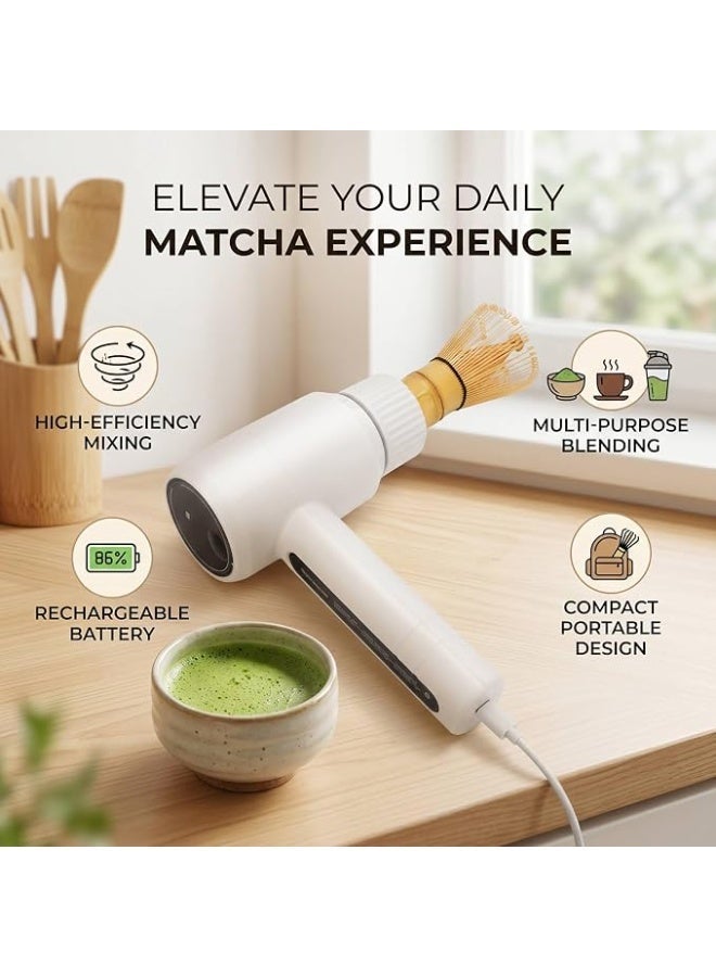 WALALLA Rechargeable Electric Matcha Whisk Set, Handheld Matcha Brush with Bamboo Whisk Head, Type-C Charging Tea Mixer with 3-Level Speed, Portable Frother for Matcha Tea, Coffee, Milk Foam and Home Tea Ceremony - Image 2