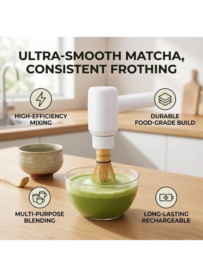 WALALLA Rechargeable Electric Matcha Whisk Set, Handheld Matcha Brush with Bamboo Whisk Head, Type-C Charging Tea Mixer with 3-Level Speed, Portable Frother for Matcha Tea, Coffee, Milk Foam and Home Tea Ceremony - Image 4