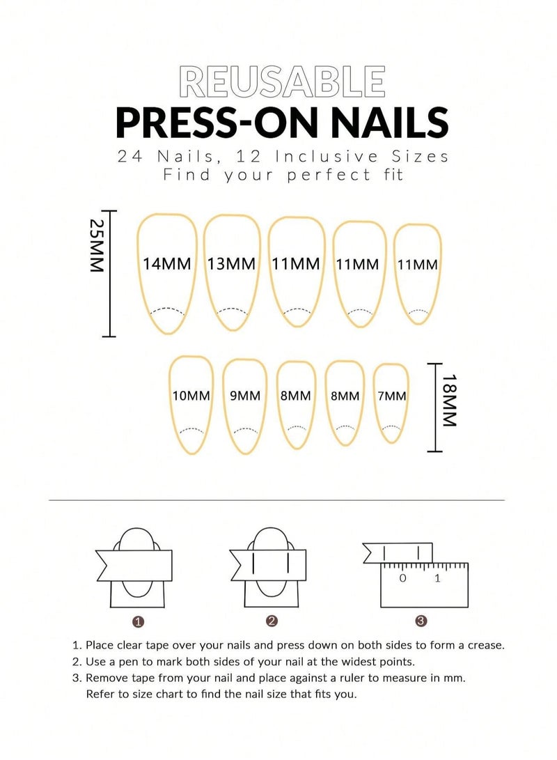 اظافر تركيب تصميم فرنش كلاسيكي باللون الأبيض و غراء للاظافر، قابلة للإزالة، لا تسبب ضررا للأظافر - 24 قطعة من الاظافر صناعيه - Image 3