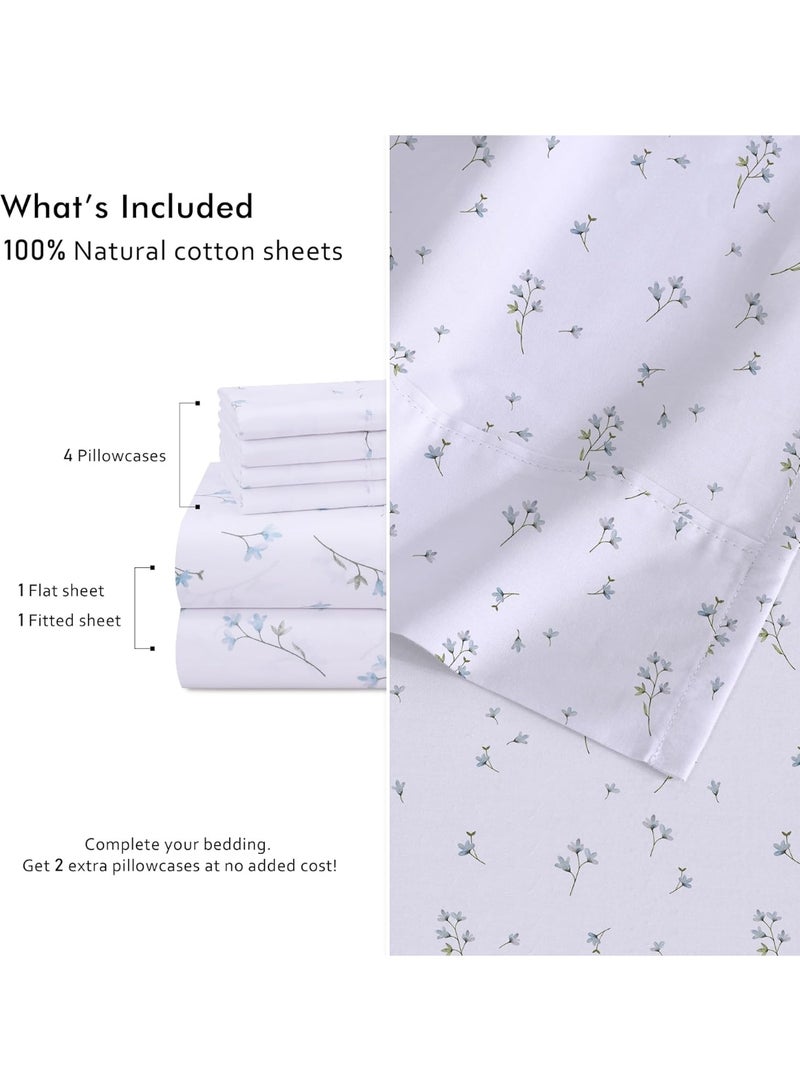 RUVANTI 6 Pcs Cotton Sheets - 100% Natural Cotton Soft, Lightweight & Breathable Crispy Percale Bed Sheets, Queen Sheet Set 16" Deep Pockets, Burgeon - Image 3