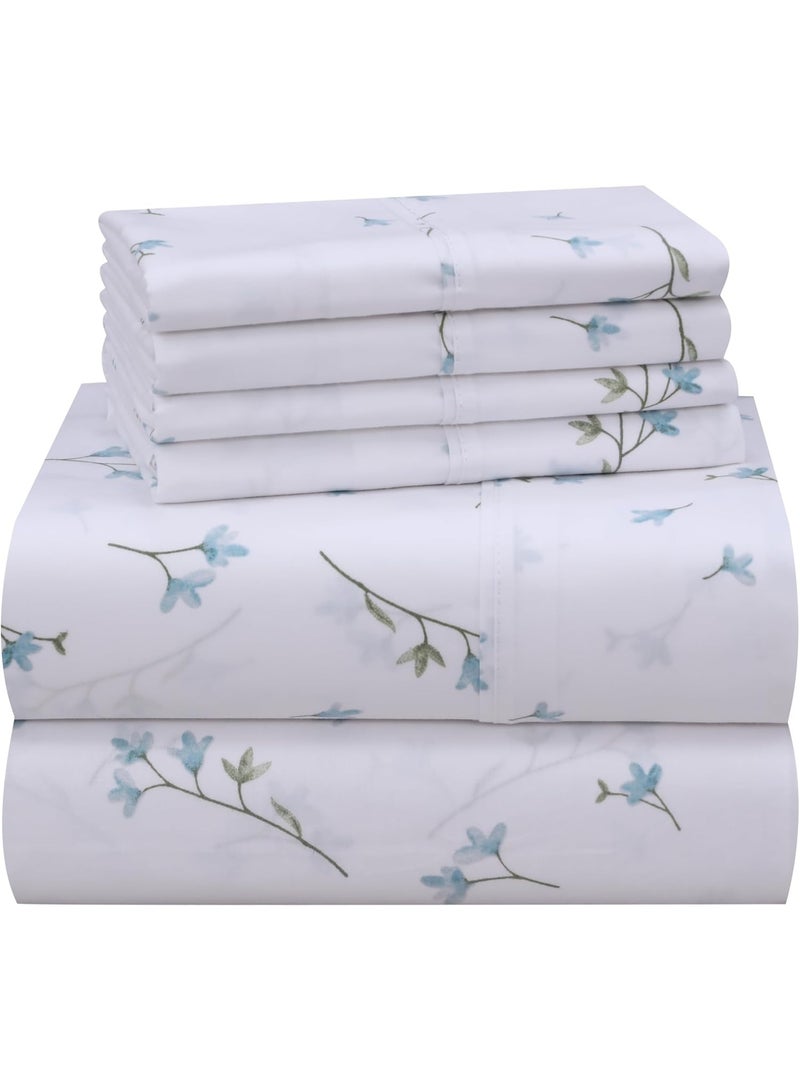 RUVANTI 6 Pcs Cotton Sheets - 100% Natural Cotton Soft, Lightweight & Breathable Crispy Percale Bed Sheets, Queen Sheet Set 16" Deep Pockets, Burgeon - Image 5