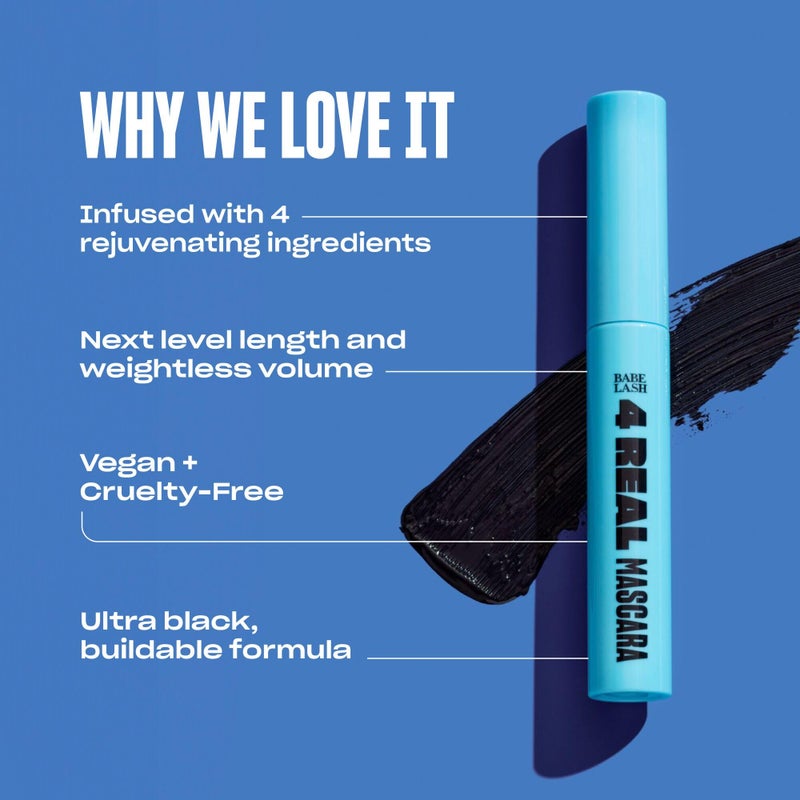 Babe Original 4 Real Mascara Black for Volume, Length, and Lift in Eyelashes, Defined & Flutterly Look, Vegan & Cruelty-Free - Image 3