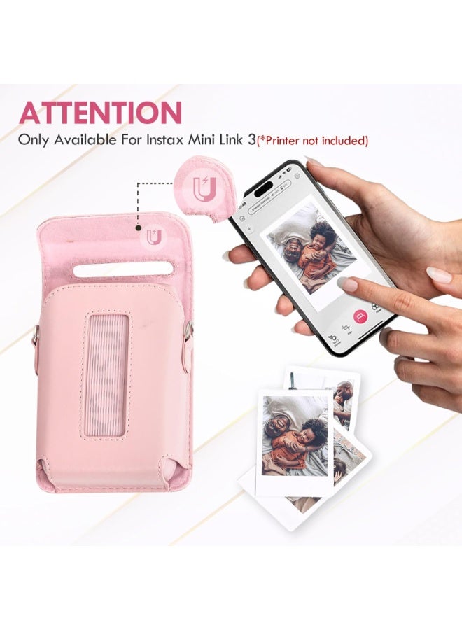 VKL for Fujifilm Instax Mini Link 3 Smartphone Printe,Mini Link3 Case Instax Mini Link3 PU Protective Case Convenient Magnetic Cover with Soft Microfiber Inner with Shoulder Strap -Pastel Pink - Image 2