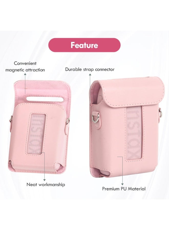 VKL for Fujifilm Instax Mini Link 3 Smartphone Printe,Mini Link3 Case Instax Mini Link3 PU Protective Case Convenient Magnetic Cover with Soft Microfiber Inner with Shoulder Strap -Pastel Pink - Image 3