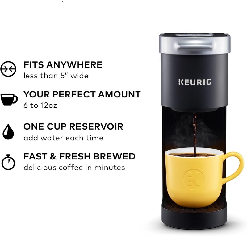 Keurig صانعة القهوة K-Mini ذات الكوب الواحد، حجم التحضير من 6 إلى 12 أونصة، مع تخزين السلك، مثالية للمساحات الصغيرة، باللون الأسود - Image 1