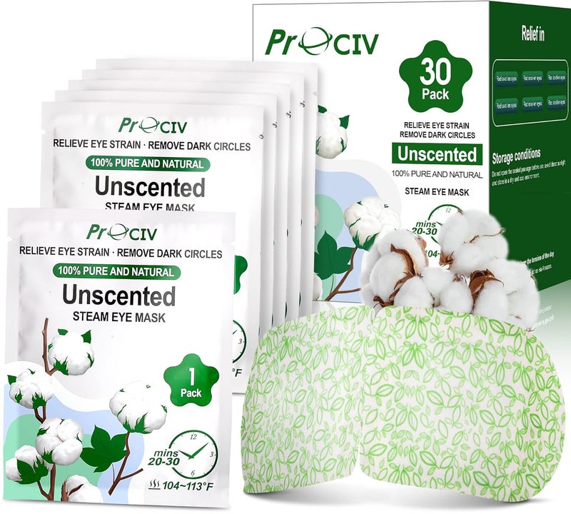 ProCIV 30 Packs Unscented Steam Eye Mask for Dry Eye Self Heating Moist Heated Eye Mask for Dark Circles and Puffiness Disposable Warming Eye Mask for Soothing Headache Relieve Eye Fatigue Sleep Mask