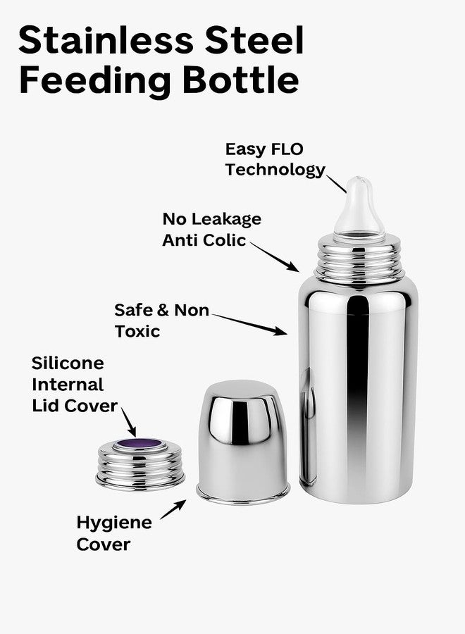 Cuteably Kids Stainless Steel Bottle | Baby Anti-Colic Nipple | BPA-Free Wide Mouth Bottles (200 ML) - Image 2