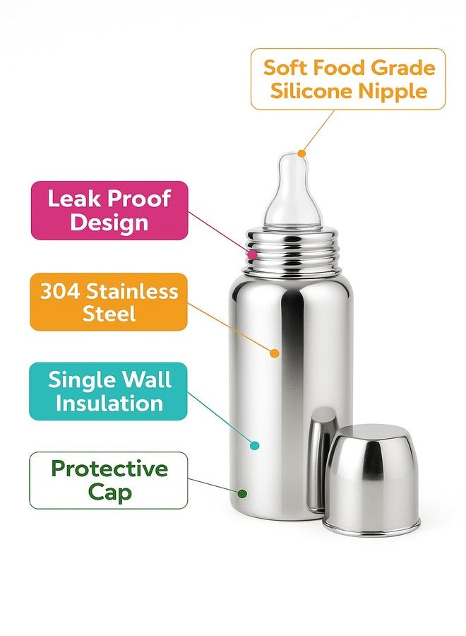 Cuteably Kids Stainless Steel Bottle | Baby Anti-Colic Nipple | BPA-Free Wide Mouth Bottles (200 ML) - Image 3