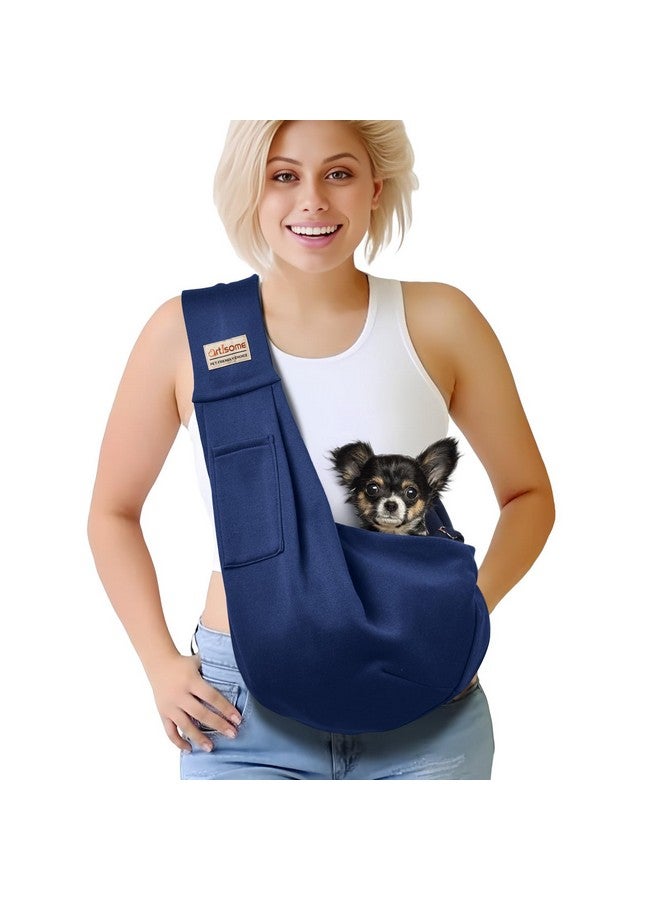 Artisome artisome Pet Dog Sling Carrier for 3-10 lbs pet,Dog Purse Pouch,Dog Satchel,Reversible unadjustable Strap Travel Hand-Free Safe Bag Small Puppy Backpack (Dark Blue) - Image 1