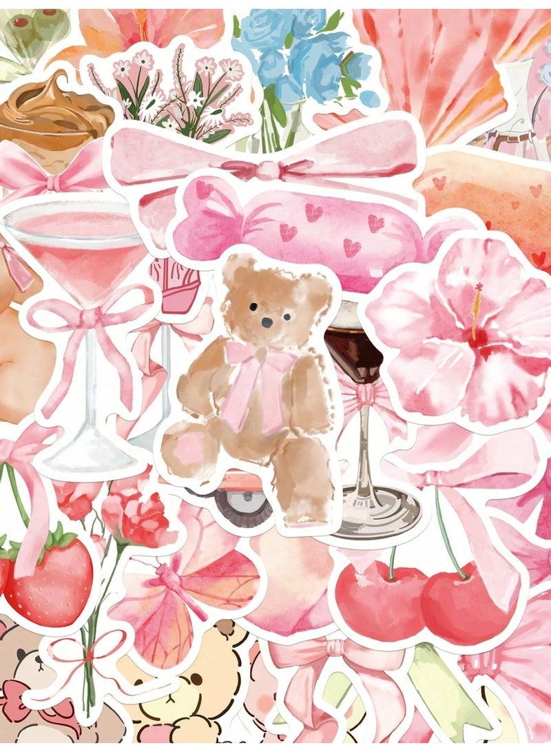 Miamia 100 Pcs Pink Cartoon Bear Stickers – Multi-Functional, Scratch-Resistant Decorative Stickers for Phones, Laptops, Cars, Skateboards, Bottles, and More – Cute Pink Pattern, Variety of Colors - Image 2