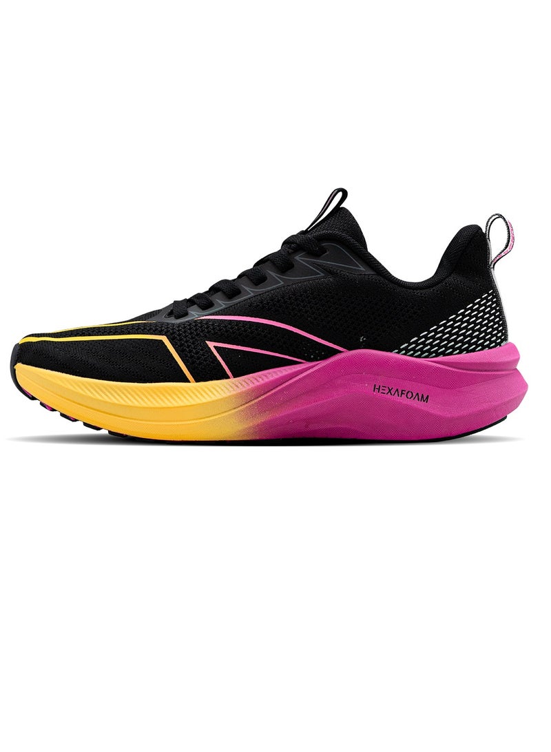 HUNDRED Hundred Glidepace  Multipurpose Shoes | Running, Walking, Training, Gym & Jogging | Active Grip | HexaFoam Technology |Carbon Fibre Support Plate (Black/Yellow/Orchid - EUR 45)  - Image 1
