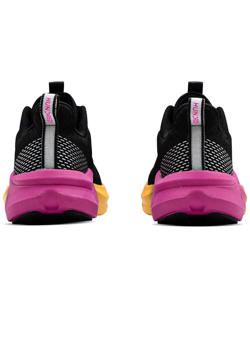 Hundred Glidepace  Multipurpose Shoes | Running, Walking, Training, Gym & Jogging | Active Grip | HexaFoam Technology |Carbon Fibre Support Plate (Black/Yellow/Orchid - EUR 45)