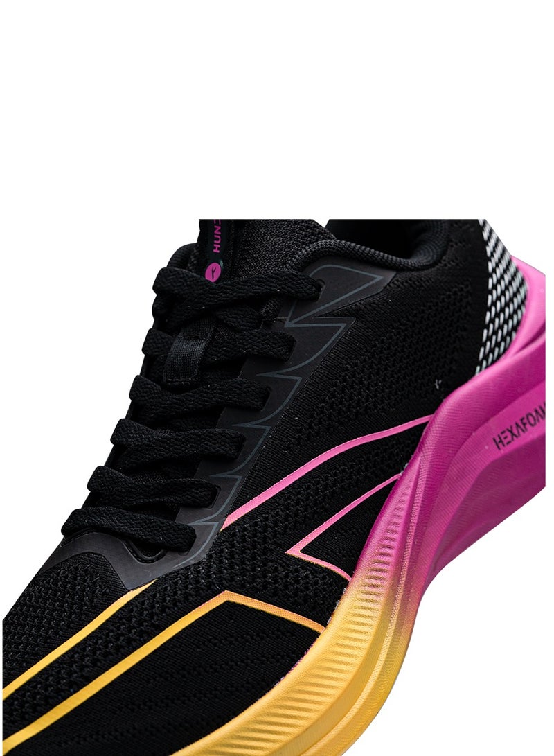 Hundred Glidepace  Multipurpose Shoes | Running, Walking, Training, Gym & Jogging | Active Grip | HexaFoam Technology |Carbon Fibre Support Plate (Black/Yellow/Orchid - EUR 45)