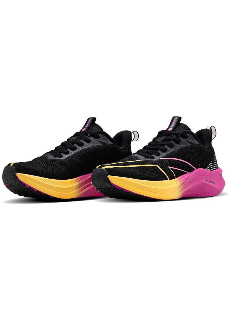 Hundred Glidepace  Multipurpose Shoes | Running, Walking, Training, Gym & Jogging | Active Grip | HexaFoam Technology |Carbon Fibre Support Plate (Black/Yellow/Orchid - EUR 45)