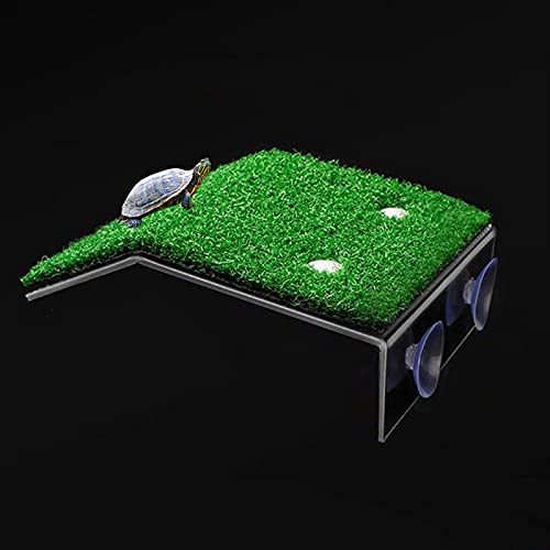 DoubleWood Lawn Turtle Basking Platform - Turtle Resting Platform with Simulation Grass, Ramp for Small Reptiles, Frogs, Terrapins (Medium) - Image 1