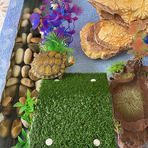 DoubleWood Lawn Turtle Basking Platform - Turtle Resting Platform with Simulation Grass, Ramp for Small Reptiles, Frogs, Terrapins (Medium) - Image 5