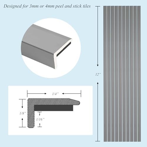 SUNWINGS 10-Pack 12 Inch Peel and Stick Aluminum Tile Trim, Decorative Kitchen Backsplash Trim Edge, Self Adhesive Tile Liner Matte Gray Medium - Image 2