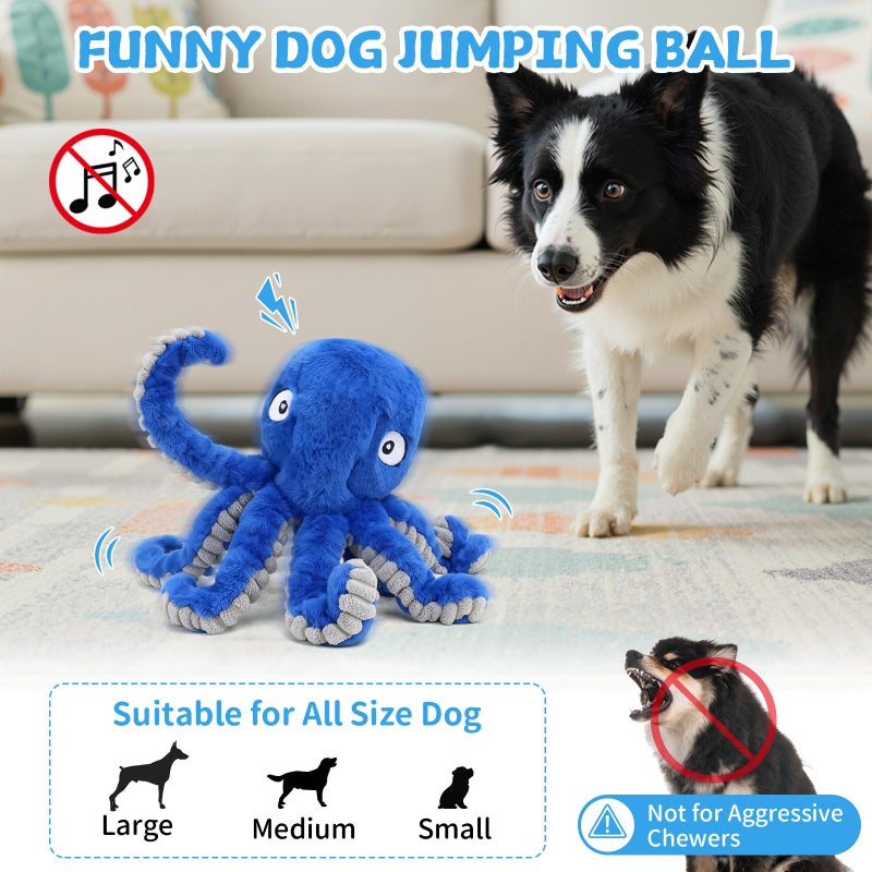VOXGET Interactive Dog Octopus Toy Ball, Upgrade Automatic 1.5H Jumping Ball with Motion Activation for Small Large Dogs, 2 in 1 Rechargeable Move & Tug Plush Toy for Pets Keep Busy, No Music (Blue) - Image 4