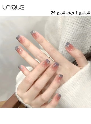 24Pcs Fake Nails, Press Nails,Short Ballet Nails -Grey Blue Gradient Nail Art - Golden French Manicure - Fake Nail Patch - pzsku/Z4DA37EC308678C073521Z/45/_/1719302987/77d1e6ea-8508-412c-8b52-066f10eba7f4