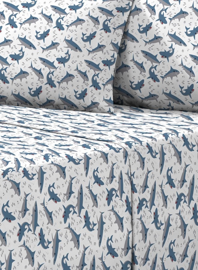 Dream Factory Kids Sheet Set Lightweight Microfiber Bed Sheets Super Soft Easy Wash Cozy Bedding 10” Pocket - Full, Blue Sharks - Image 3