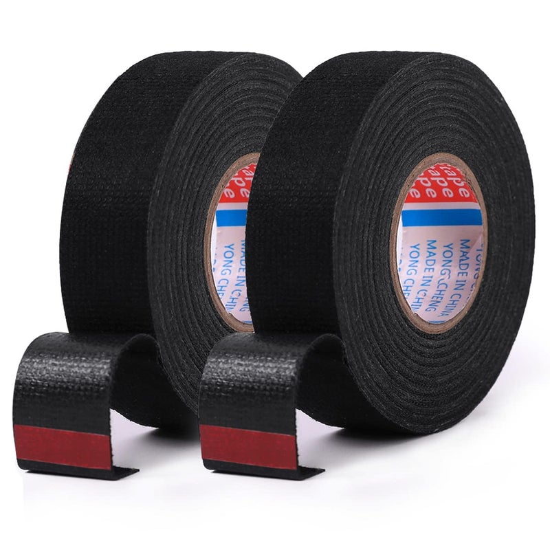 HSTECH 2 Rolls Width 3/4in Wire Loom Harness Tape, Speaker Wiring Harness Cloth Tape, Black Adhesive Fabric Tape, for Automobile Electrical Wire harnessing Noise Dampening Heat Proof （20mm X 15m） - Image 1