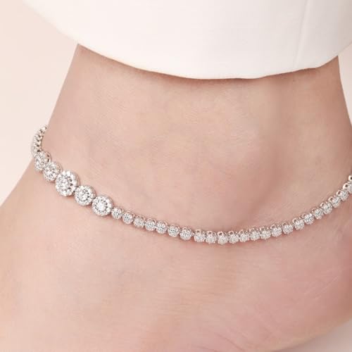 ZAVYA 925 Silver Rhodium Plated Glimmering Fusion CZ Anklet, Single | Gift for her, Gifts for Women & Girls | With Certificate of Authenticity and 925 Stamp - Image 2