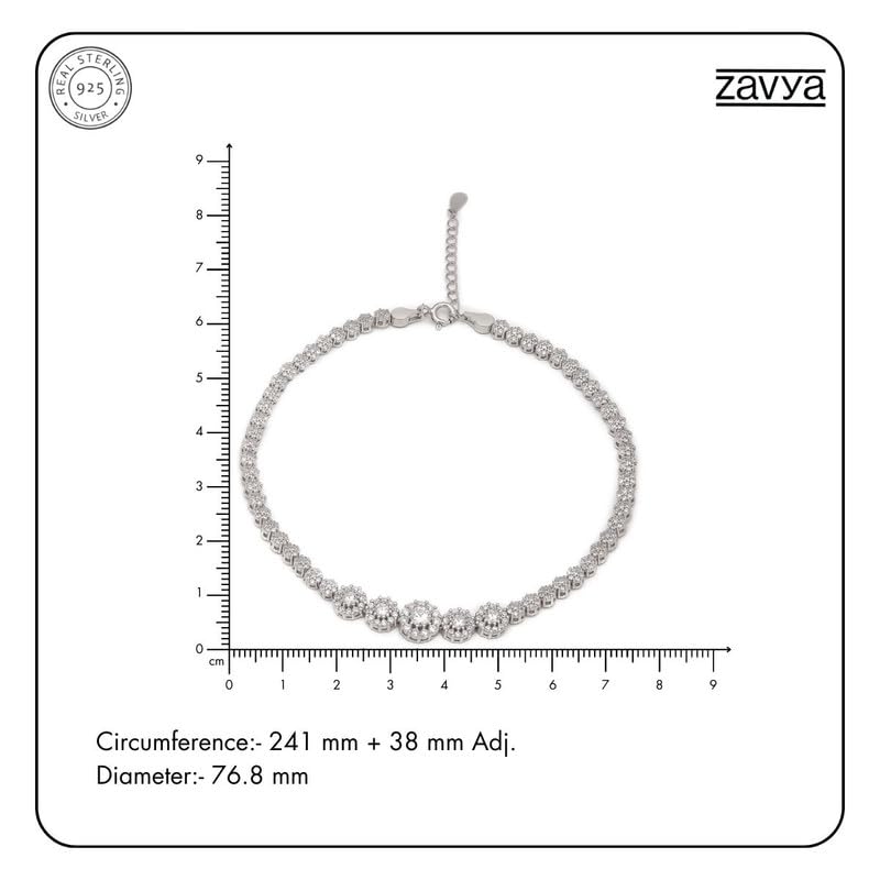 ZAVYA 925 Silver Rhodium Plated Glimmering Fusion CZ Anklet, Single | Gift for her, Gifts for Women & Girls | With Certificate of Authenticity and 925 Stamp - Image 5
