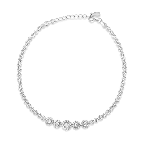 ZAVYA 925 Silver Rhodium Plated Glimmering Fusion CZ Anklet, Single | Gift for her, Gifts for Women & Girls | With Certificate of Authenticity and 925 Stamp - Image 1