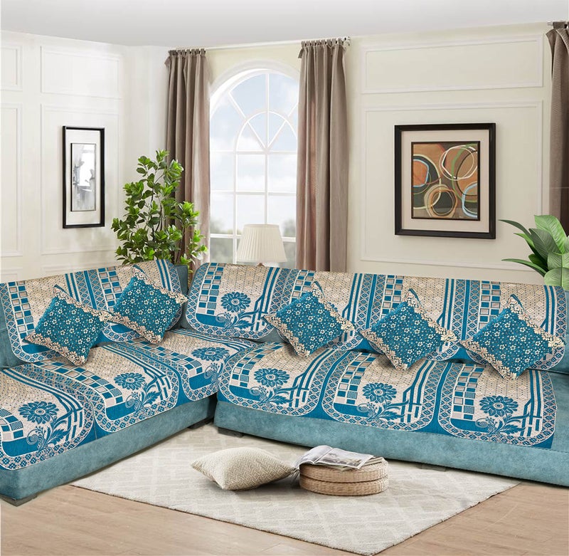 Dazzling DECOR Velvet L Shape Sofa Covers Set with 5 Cushion Covers - Premium 7 Seater Sofa Slip Protector Covers for Living Room Decor - Heavy Fabric Slip Protector for Long Couch, Aqua_1551 - Image 5