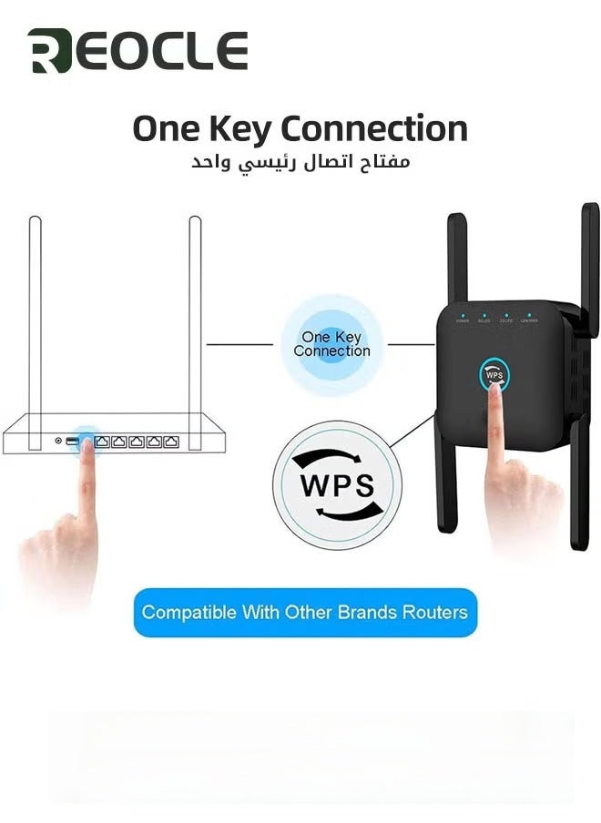 REOCLE 5G Wifi Repeater Wifi Amplifier 1200mbps Wifi Signal Network Extender Long Range Booster Increases Wireless WiFi Booster Range Extender 2.4GHz and 5GHz Dual Band WiFi Booster - Image 4