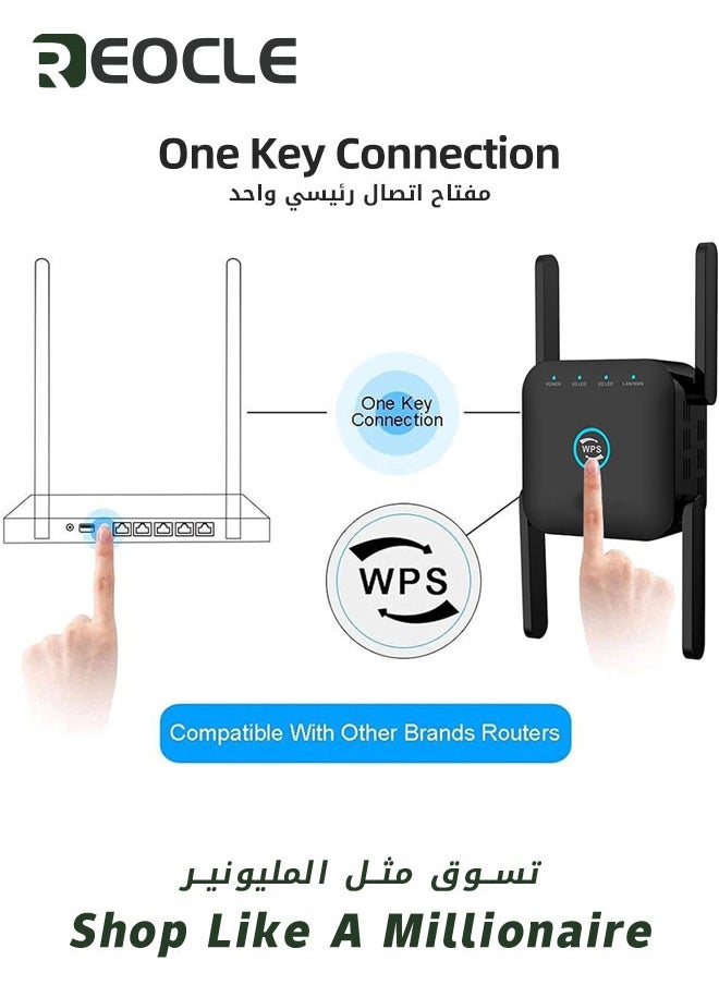 REOCLE - 5G Wifi Repeater Wifi Amplifier 1200mbps Wifi Signal Network Extender Long Range Booster Increases Wireless WiFi Booster Range Extender 2.4GHz and 5GHz Dual Band WiFi Booster - Image 1
