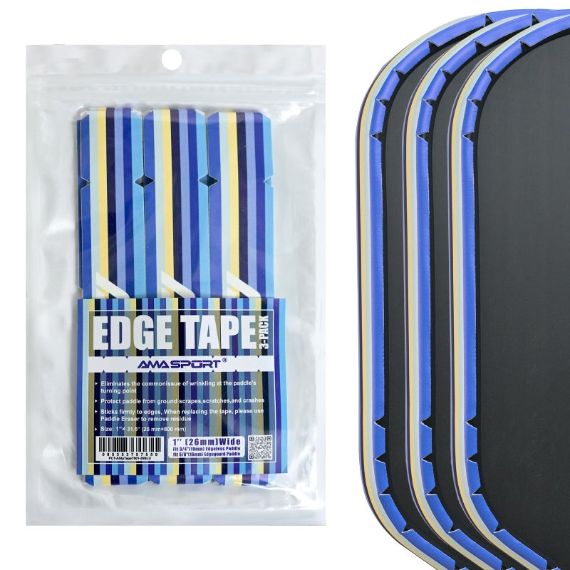 PICKLETECH Pickleball Edge Guard Tape â€“ Blue Stripe Edge Tape for Pickleball Paddle - Fit Perfectly Curved Edge - No Wrinkling - Image 1