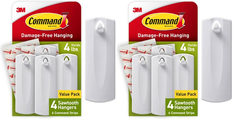 Command Sawtooth Picture Hangers, 4 Frame Hangers and 8 Command Strips, Damage-Free Hanging Sawtooth Frames, No Tools Wall Hooks for Christmas Decorations, Holds up to 4 lb (Pack of 2) - Image 1
