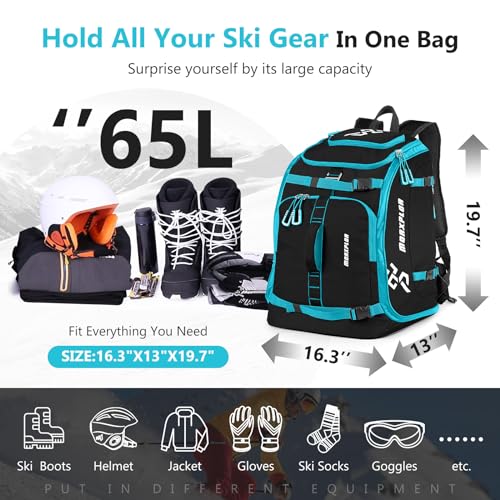 MORXPLOR Ski Boot Bag - 65L Padded, Waterproof Ski Travel Backpack for Gear & Accessories - Image 2