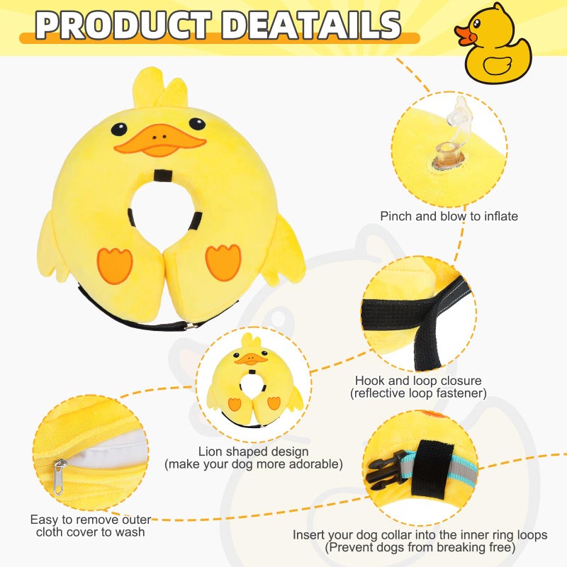 KOOLTAIL Inflatable Dog Cone Collar, Soft Donut E Collar for Dogs After Surgery to Stop Licking Enhanced Alternative, Blow Up Pet Neck Pillow Recovery Adjustable Cone for Dog Cat, Upgrade Size, Duck M - Image 2