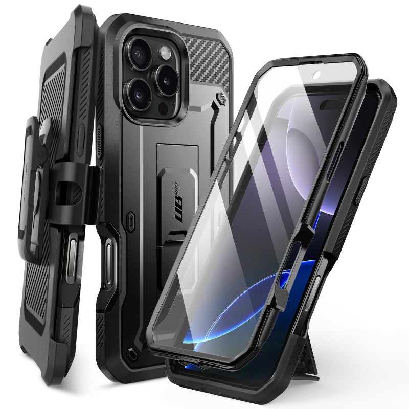 SUPCASE for iPhone 16 Pro Max Case with Screen Protector (Unicorn Beetle Pro), [Built-in Stand & Belt-Clip] [Military-Grade Protection] Full Body Heavy Duty Phone Case for iPhone 16 Pro Max, Black - Image 1