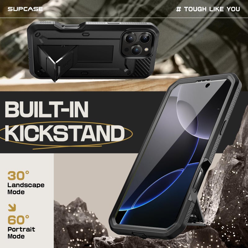 SUPCASE for iPhone 16 Pro Max Case with Screen Protector (Unicorn Beetle Pro), [Built-in Stand & Belt-Clip] [Military-Grade Protection] Full Body Heavy Duty Phone Case for iPhone 16 Pro Max, Black - Image 4