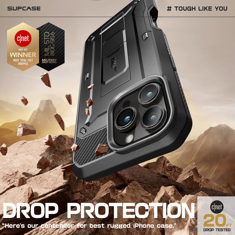 SUPCASE for iPhone 16 Pro Max Case with Screen Protector (Unicorn Beetle Pro), [Built-in Stand & Belt-Clip] [Military-Grade Protection] Full Body Heavy Duty Phone Case for iPhone 16 Pro Max, Black - Image 3