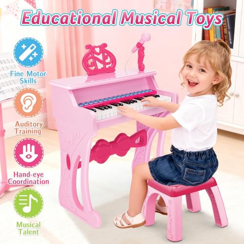 deAO Kids Piano Keyboard Toys for Girls 37 Keys Toddler Pianos Toy with Stool and Microphone Christmas Birthday Gift for Kids 3 Years Old - Image 5