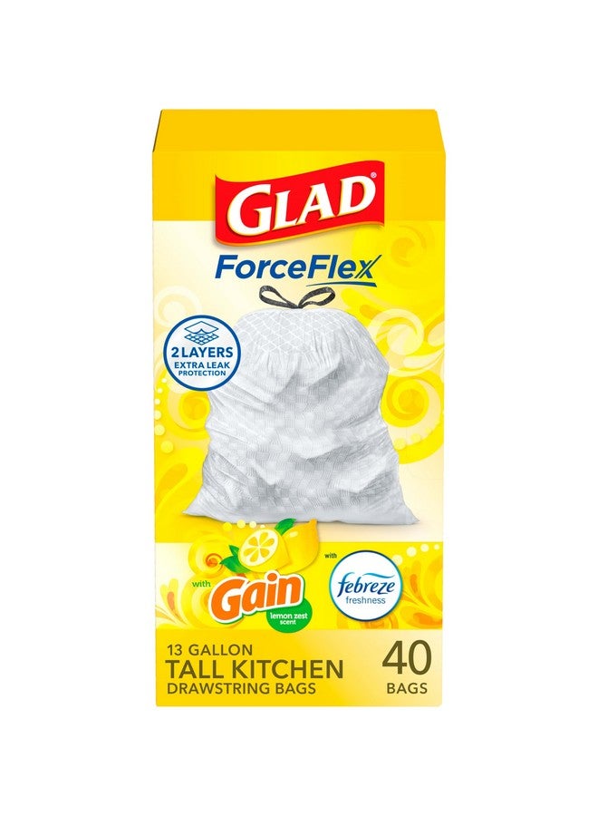 Glad ForceFlex Tall Kitchen Drawstring Trash Bags, 13 Gal, Gain Lemon Zest, 40 Ct (Package May Vary) - Image 1