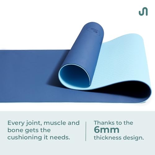Bodyband Yoga Mat for Women and Men with Cover Bag TPE Material Extra Thick Exercise Yoga Mat for Men for Workout Yoga Fitness Exercise Mat Anti Slip & Anti Skid Mat Gym Mat - 6mm Dark & Light Blue - Image 2