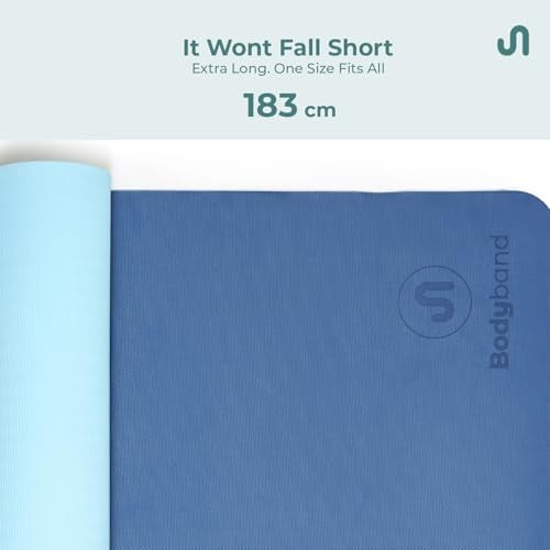 Bodyband Yoga Mat for Women and Men with Cover Bag TPE Material Extra Thick Exercise Yoga Mat for Men for Workout Yoga Fitness Exercise Mat Anti Slip & Anti Skid Mat Gym Mat - 6mm Dark & Light Blue - Image 3