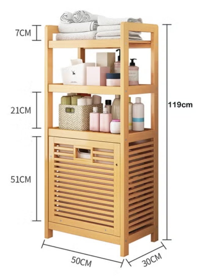 ZCM-HAPPY Multi-Functional Multi-Layer Large Solid Wood Floor Bathroom Storage Rack 50*30*119CM - Image 2